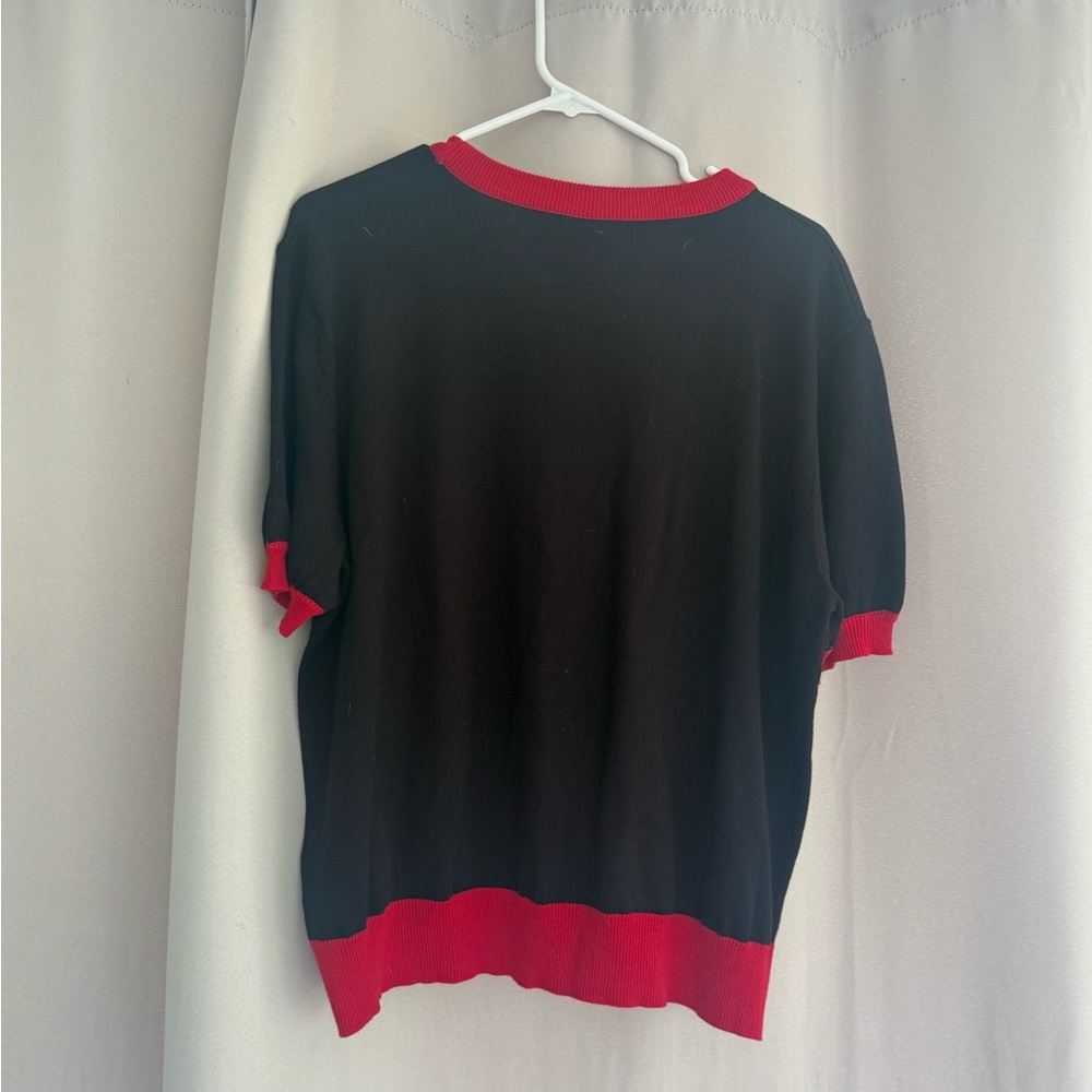 Queen of Sparkles Georgia Script Sweater Top Black Red Size Large NWT Game Day - Picture 4 of 6